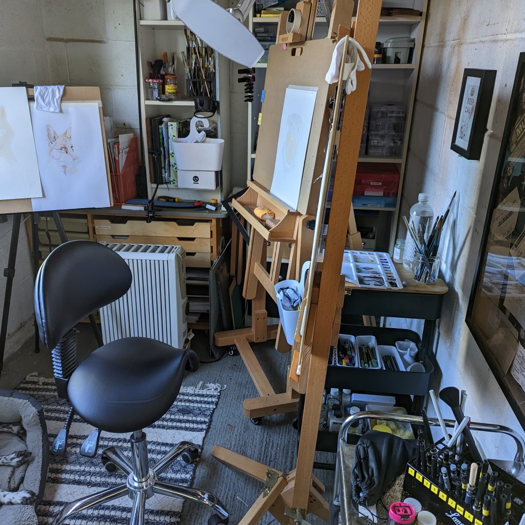 Artist's easel and workspace